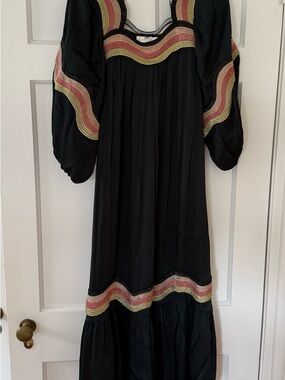 Corey Lynn Calter Black Maxi Dress with Pink and Gold Trim